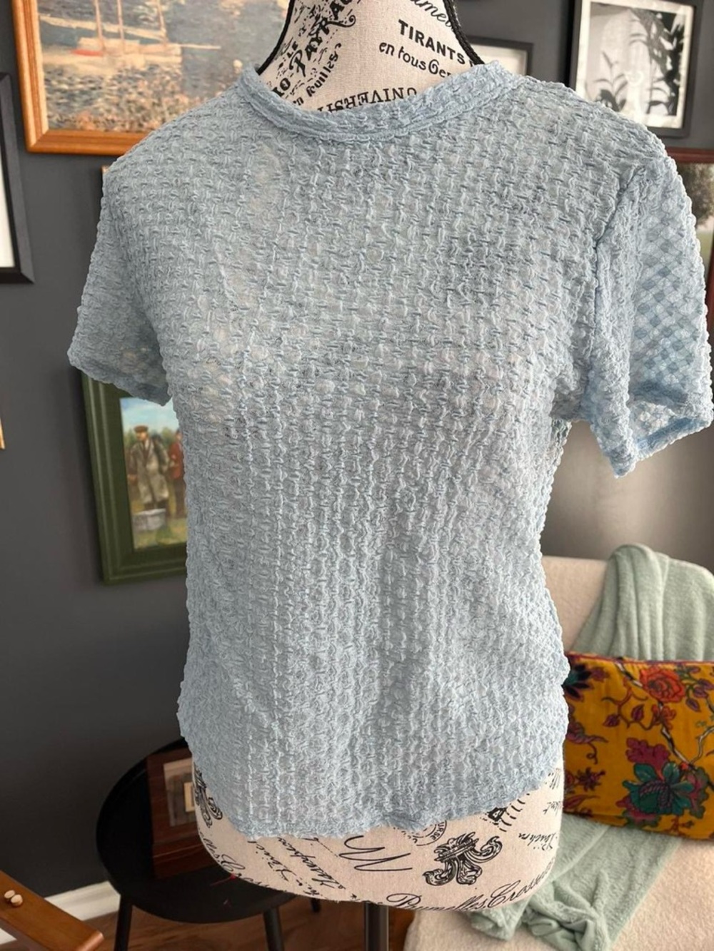 NWOT House of Harlow Light Blue Textured Top- Size Large Boho Y2K